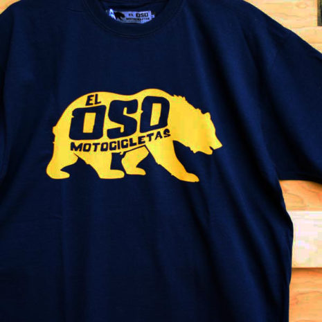 Camiseta El Oso Motocicletas azul marino con oso amarillo